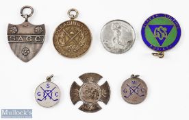Interesting collection of 6x Various Silver, Silver and Enamel Monogram Golf Club Medals from 1904