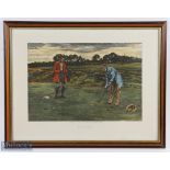 Stymied Golf Picture Engraved by G E after a picture by Walter Sadler, mounted and framed under