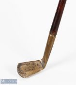 Period Sunday Golf Diamond Back Brass Head Walking Stick - the face is finely engraved with the