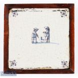 Early Dutch Blue & White Delft Kolf Wall Tile - some minor chips and crazing otherwise overall (F/G)