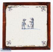 Early Dutch Blue & White Delft Kolf Wall Tile - some minor chips and crazing otherwise overall (F/G)