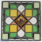 Victorian Period Golfing Scene leaded coloured glass window panel - featuring a period golfer and