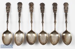 A set of 6 Silver Hallmarked Golf Teaspoons, hallmarked Birmingham 1911, with each one engraved -