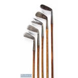 5x various James Braid golfing irons - to incl 3x signature irons a Medium Iron; toe weighted "