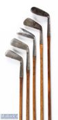 5x various James Braid golfing irons - to incl 3x signature irons a Medium Iron; toe weighted "