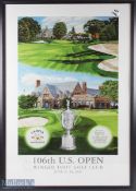 2006 US Open Winged Foot Poster signed by artist Elaine Thompson with a dedication to Michael, won
