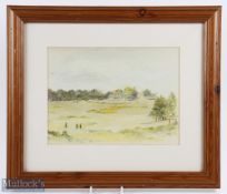 H F Coxhead (British) - watercolour of Sunningdale Golf Club with players coming up the 18th