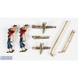 Golf brooches and tie clips: 4 assorted brooches and 3 tie clips all golf themed (7)