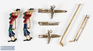 Golf brooches and tie clips: 4 assorted brooches and 3 tie clips all golf themed (7)