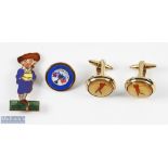 Pair of gold Plated Golfing Cufflinks together with Bromford Man enamel brooch by Fattorini