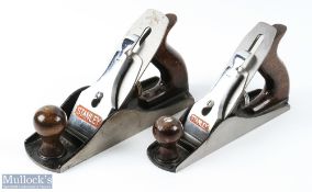 2x Stanley Bailey Plane Woodwork Tool No.3 +4 1/2, both are corrugated bases and made in England F-G