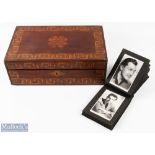 Inlaid Writing box for restoration, with an album of film star postcards with printed signature,