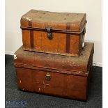 2x Metal Travel Storage Trunks - with a collection of paper ephemera books inside to include