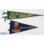 WWII Naval HMS Felt Pennants HMS Valiant 62cm log - missing a small tip part + HMAS Leeuwin 44cm