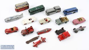 Dinky Meccano Diecast Buses Race Cars Jeep, a play worn collection to include 4 buses -missing