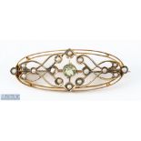 Edwardian 9ct Gold Peridot and Seed Pearl Brooch