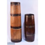 2x Oak Coopered Barrel Stick Stand Umbrella Hall Stands, a good-looking copper hooped stand 24cmx