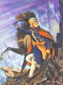 1992 Ramesh Rami watercolour relating to Sikh Guru size 14 x 10". Ramesh Rahi was an artist from