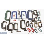 A Quantity of Woodworking G Clamps to include Record, Record Junior, Woden, Clarke, Axminster,