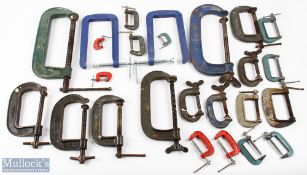 A Quantity of Woodworking G Clamps to include Record, Record Junior, Woden, Clarke, Axminster,