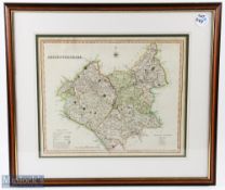 1829-1833 Henry Teesdale Engraved Map of Leicestershire hand coloured framed and mounted under glass