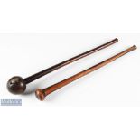 African Knobkerrie and Rungu clubs - Zulu knobkerrie club with metal weight to head, length 55cm,