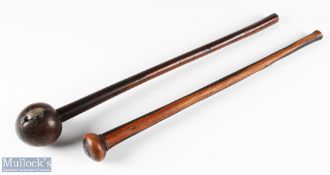 African Knobkerrie and Rungu clubs - Zulu knobkerrie club with metal weight to head, length 55cm,