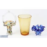 Vintage Glass Selection (3) - Whitefriars amber glass controlled bubble tumbler vase, small Sklo