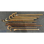 Walking Cane Stick Wading Stick collection - wooden sticks with noted items of a carved duck head,