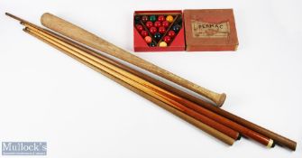Walker Lambert & Sons Snooker table, small sized vintage table with cues and a part set of permac