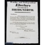 Bridgnorth Election Poster 1829: A letter addressed to the Electors of Bridgnorth by Thomas