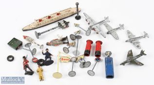 Dinky Meccano Diecast Road Signs, Post Box, Petrol Pump, Esso garage sign, Aeroplanes, Queen Mary