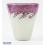 Large Vasart Glass Tapered Vase in pale green and mauve colours with multicoloured swirl design,