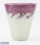 Large Vasart Glass Tapered Vase in pale green and mauve colours with multicoloured swirl design,