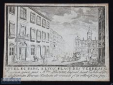 Early Grand Tour Trade Card. "Hotel Du Parc", Lyon 1770-80s - printed card with view of the Hotel