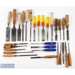 A Quantity Of Woodworking Chisels to include turned tools, a good selection of wooden handled