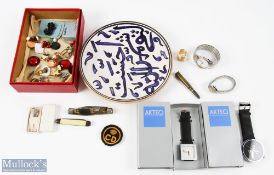 Selection of Assorted Items including costume jewellery, Tokyo Olympics stick pin, two pen knives