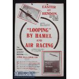 Hendon Easter Airshow - large Showcard Poster Hendon 9-14th April 1914 - with two illustrations of