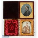 Daguerreotype Photograph: 2 Fine Gentlemen Portraits in original cases with some hand colouring