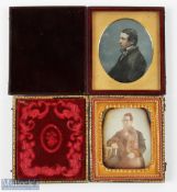 Daguerreotype Photograph: 2 Fine Gentlemen Portraits in original cases with some hand colouring