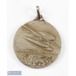 Schneider Trophy Cup Air Races, 1927 White Metal Medallion - Obverse; Racing Seaplane, and winged