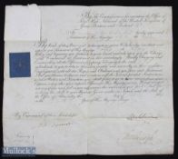 Naval - HMS Victory partially printed document with ms insertions on a single leaf of vellum being a
