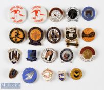 20x Period Enamel and Tin English League Football badges, to include Burton Albion, Margate, Corby