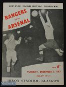 1953/54 Rangers v Arsenal friendly match programme at the Ibrox Stadium 8 December 1953; good. (1)