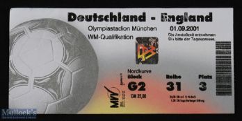 Ticket: 2002 World Cup qualifier Germany v England at the Olympic Stadium, Munich 1 September 2001
