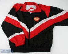 Bobby Charlton Sports Manchester United sports jacket in red, black and white, with stitching figure