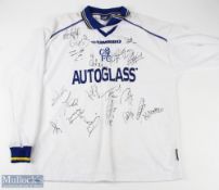 Multi-Autographed 1998/00 Chelsea FC away football shirt in white and blue, Umbro/Autoglass, long