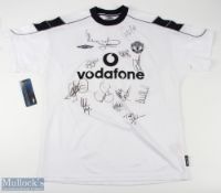 Multi-Autographed 2000/01 Manchester United away football shirt in white, Umbro/Vodafone, features