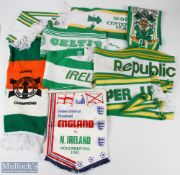 Celtic and Ireland Football Scarf and pennant, to include 5 Celtic scarves, 3 Ireland Scarves, and a