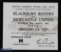 Ticket: 1951/52 FAC semi-final Newcastle Utd v Blackburn Rovers 29 March 1952 at Sheffield